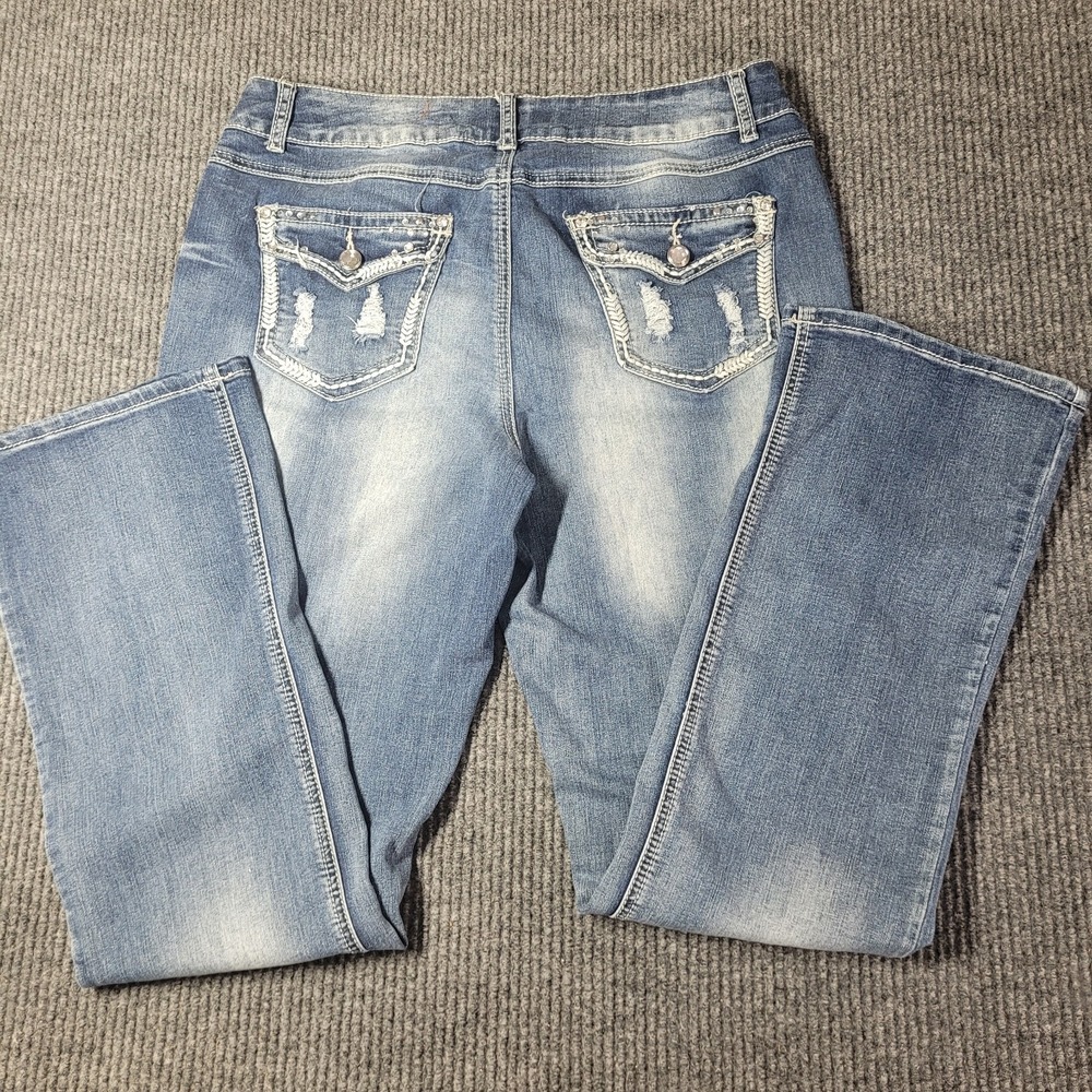 Est. 1946 Denim Jeans Women's Sz 14 Distressed Bling Pocket Contemporary Fit